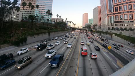 Traffic-moves-on-the-110-freeway---downtown-Los-Angeles