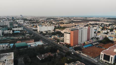 Aerial-Over-Sparse-Empty-Roads-In-Chennai-During-Lockdown,-India