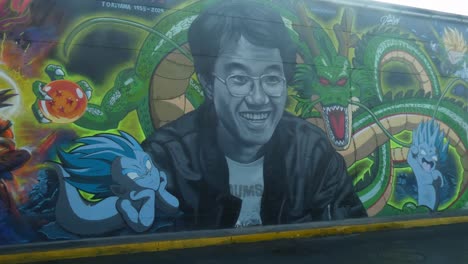 Graffiti-mural-in-Lima-Peru,-dedicated-to-Akira-Toiryama,-creator-of-Dragon-Ball-anime-series