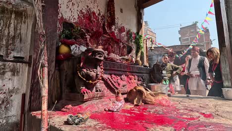 Close-up-of-a-sacrifice-and-Hindu-ritual-in-a-shrine