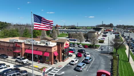 Aerial-rising-shot-of-a-Chick-Fil-A-restaurant