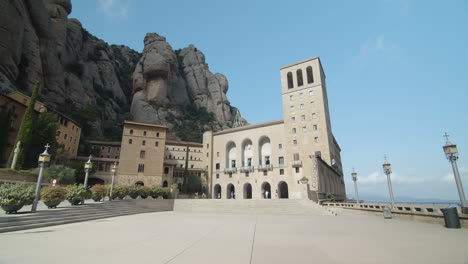 Walking-through-the-Monastery-of-Montserrat-in-Catalonia,-Spain