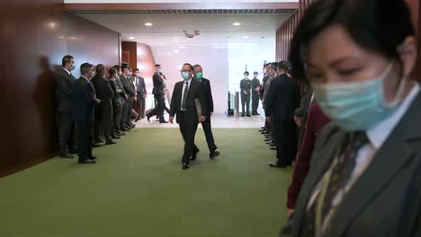 Heavy-security-guards-are-seen-in-the-Hong-Kong-Legislative-Council-hallway-during-the-annual-policy-address-at-the-Legislative-Council-building-in-Hong-Kong