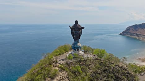 Cristo-Rei-Of-Dili-Statue-In-East-Timor---Aerial-Drone-Shot