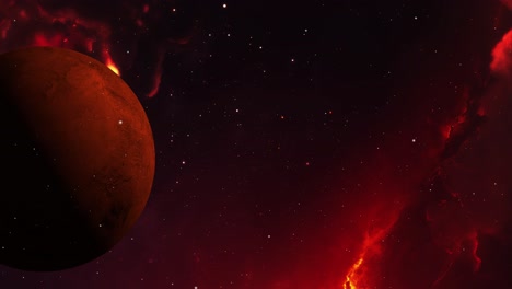 Roter-Planet-Und-Nebel-Im-Kosmischen-Universum