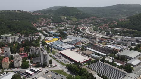Aerial-View-of-Krcagovo,-Serbia,-Residential-and-Industrial-Suburbia-of-Uzice