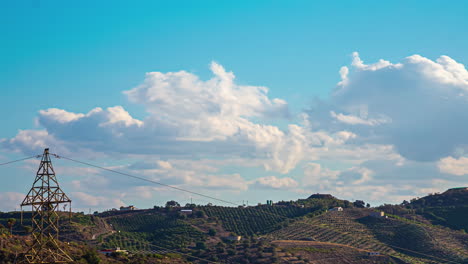 Olive-farmland-on-Malaga´s-imposing-rural-environment,-timelapse-of-hot-mid-summer-day