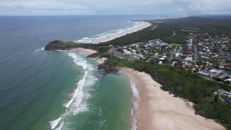 Norries-Headland-And-Cove-In-Cabarita,-New-South-Wales,-Australia---Aerial-Drone-Shot