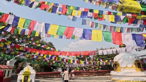 Moviéndose-Bajo-Un-Cielo-Lleno-De-Banderas-De-Oración-Tibetanas