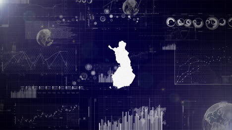 Unternehmenshintergrund-Des-Landes-Finnland-Mit-Abstrakten-Elementen-Von-Datenanalysediagrammen.-Ich-Zeige-Ein-Technologisches-Video-Zur-Datenanalyse-Mit-Globus,-Wachstum,-Grafiken-Und-Statistischen-Daten-Des-Landes-Finnland.