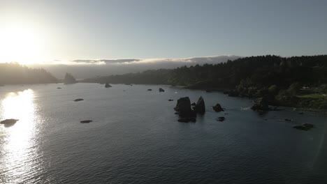 Aerial-view-of-rocky-coast-of-Trinidad-bay-in-Oregon,-USA