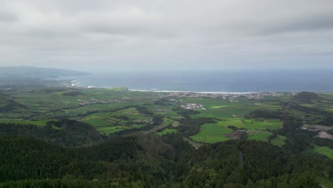 Amazing-aerial-view-over-the-Monte-Verde-Beach,-with-small-waves-on-the-atlantic-ocean,-shoreline-coast-of-the-island-scenic-view,-São-Miguel,-Azores