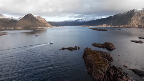 Aerial-view-of-Segla-mountain-above-the-sky,-Norway-during-summer