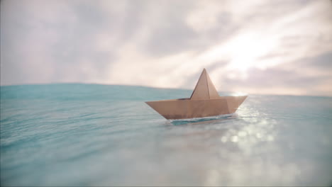 Ein-Papierboot,-Das-Im-Ozean-Wackelt