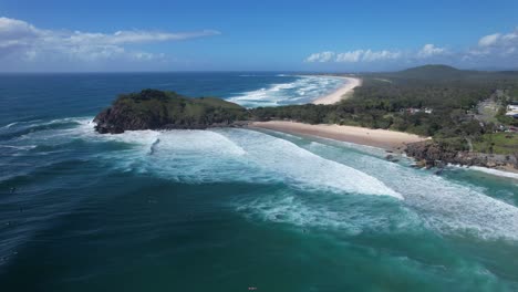 Scenic-View-Of-Norries-Headland-And-Cabarita-Beach-In-New-South-Wales,-Australia---Drone-Shot