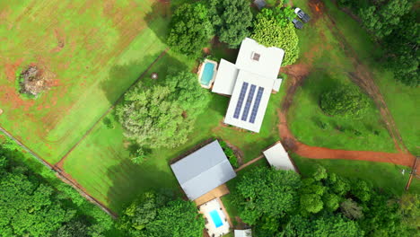 Aerial-Drone-of-Rural-Block-With-Dual-Living-Homes-on-Large-Property,-Top-Down-Pan