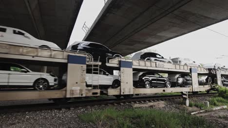 Mähne-Neue-Moderne-Porsche-Und-Volkswagen-Autos-Transport-Per-Fracht-Güterzug-Eisenbahnwaggon