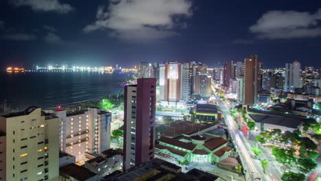 Timelapse-of-the-city-buildings-at-sunrise,-Fortaleza,-Ceara,-Brazil