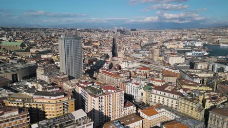 Scenic-Aerial-View-Above-Naples-Italy-with-Corso-Umberto-I-in-Background