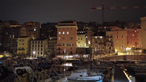 Boat-Harbour-Of-Bastia-At-Night-In-Corsica,-France