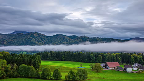 Central-Alps,-Austria,-Europe---A-Stunning-View-of-the-Mountain-Range-Veiled-in-Low-lying-Fog---Timelapse