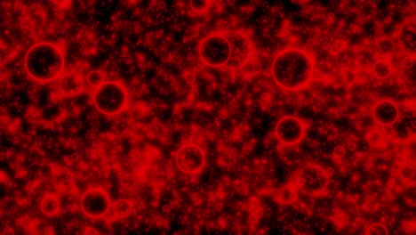 Leuchtend-Rote-Blasen-Punkte-Und-Kreise-Auf-Schwarzem-Hintergrund