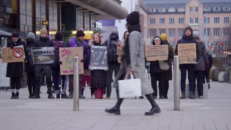 Demonstranten-Halten-Plakate-Hoch,-Auf-Denen-Sie-Zu-Freundlichkeit-Und-Veganismus-Statt-Schlachtung-Aufrufen
