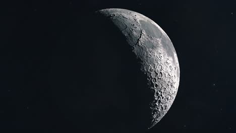 Langsam-In-Richtung-Mond-Driften,-Während-Die-Sonne-Die-Kraterübersäte-Oberfläche-Freigibt
