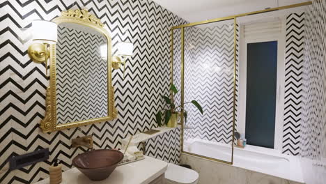 Bathroom-Interior-With-Black-And-White-Striped-Zigzag-Wall-Pattern