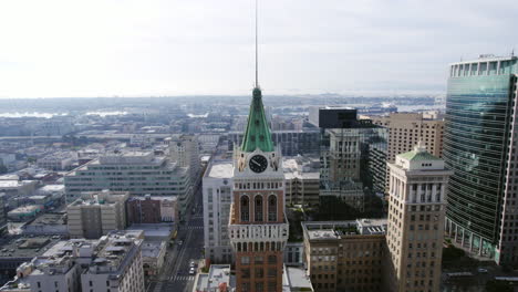 Tribune-Tower,-Downtown-Oakland,-California-USA,-Drone-Aerial-View-of-Historic-Building