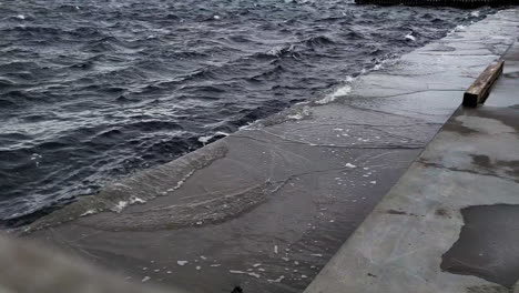 Calm-Waves-Over-Concrete-Embankment-In-Malmo,-Sweden