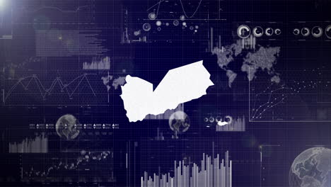 Unternehmenshintergrund-Des-Landes-Jemen-Mit-Abstrakten-Elementen-Von-Datenanalysediagrammen.-Ich-Zeige-Ein-Technologisches-Video-Zur-Datenanalyse-Mit-Globus,-Wachstum,-Grafiken-Und-Statistischen-Daten-Des-Landes-Jemen.