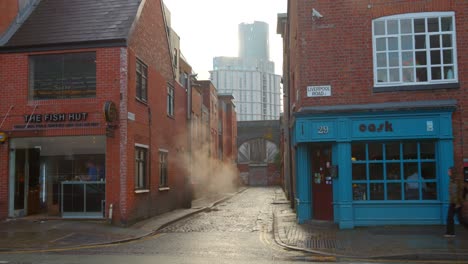 An-alley-between-two-houses-that-leads-to-a-gate-of-an-industrial-area