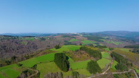 Aerial-View-Of-A-Fonsagrada-Countryside-Landscape-In-Lugo,-Spain-On-Sunny-Day