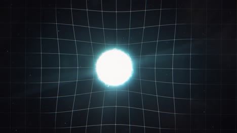 Animiertes-Diagramm,-Das-Die-Krümmung-Der-Raumzeit-Um-Einen-Massiven-Blauen-Stern-Veranschaulicht