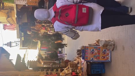 Vertical,-People-Going-About-Daily-Routine-At-Medina-Souk-Of-Fez,-Morocco