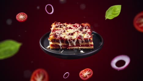 Detroit-style-pizza-on-a-plate-Animation-intro-for-advertising-or-marketing-of-restaurants-with-the-ingredients-of-the-dish-flying-in-the-air---price-tag-or-sale