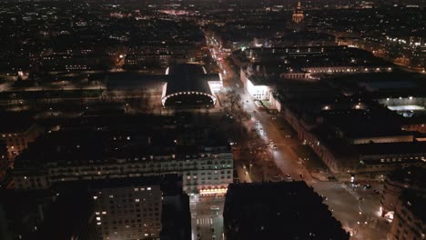 Paris-by-night,-France.-Aerial-forward