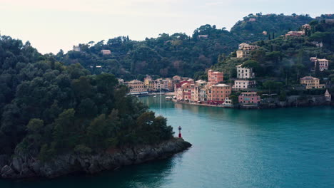 Portofino-iconic-colorful-houses-surround-harbor-on-Italian-Riviera