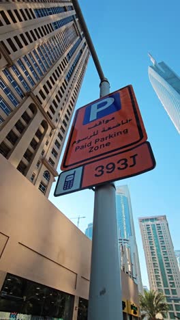 A-view-of-the-paid-parking-zone-at-the-Jumeirah-Lake-Towers-in-Dubai,-United-Arab-Emirates