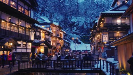 Snowy-Valley-Establishing-Shot-in-the-Winter,-static-establishing-shot-of-Tohoku-region-of-Japan