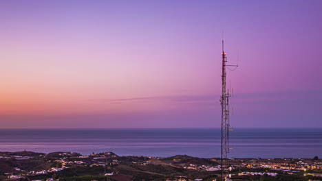 Skyline-hues-transition-at-dawn,-timelapse-of-Alboran-sea-surrounding-Malaga´s-shoreline
