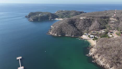 Huatulco-bays-from-a-drone,-a-beach-destination-in-Oaxaca,-Mexico