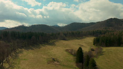 Jedlina-Zdroj,-Lower-Silesia,-Poland---A-Scenic-Mountain-Landscape-During-the-Summer-Season---Drone-Flying-Forward