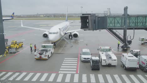 Ryanair-Airlines-airplane-prepares-at-the-Lech-Wałęsa-Airport-in-Gdańsk,-Poland-to-take-off