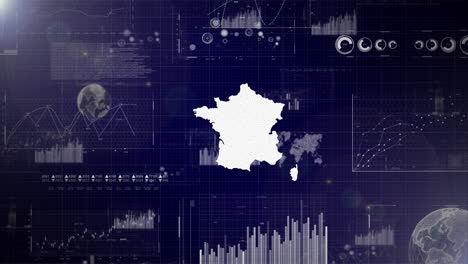 Antecedentes-Corporativos-Del-País-De-Francia-Con-Elementos-Abstractos-De-Gráficos-De-Análisis-De-Datos-Que-Muestran-Videos-Tecnológicos-De-Análisis-De-Datos-Con-Globo-Terráqueo,-Crecimiento,-Gráficos,-Datos-Estadísticos-Del-País-De-Francia