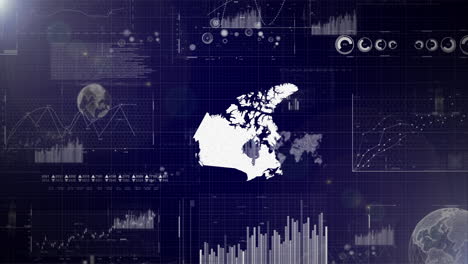 Unternehmenshintergrund-Des-Landes-Kanada-Mit-Abstrakten-Elementen-Von-Datenanalysediagrammen.-Ich-Zeige-Ein-Technologisches-Video-Zur-Datenanalyse-Mit-Globus,-Wachstum,-Grafiken-Und-Statistischen-Daten-Des-Landes-Kanada.