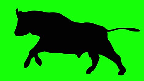 A-silhouette-of-a-buffalo-running-on-green-screen,-side-view