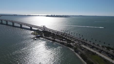 Aerial-view-of-beautiful-sunset-and-bridge