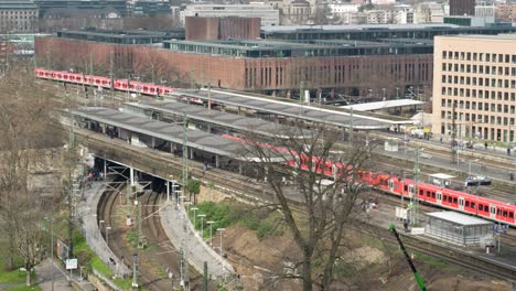 View-from-above-of-the-Train-station-Cologne-Messe-Deutz-in-Cologne,-Germany